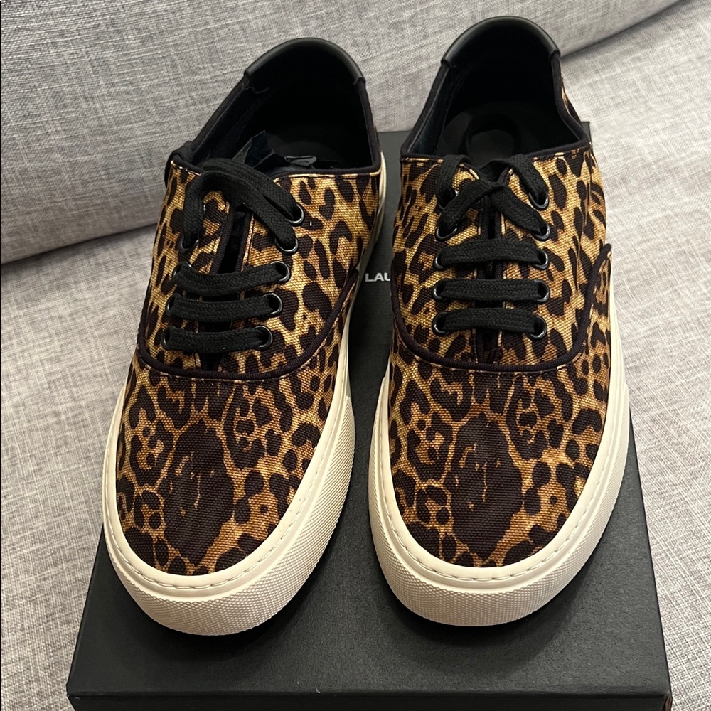 Saint Laurent Brown Leopard Print Sneakers Size 39